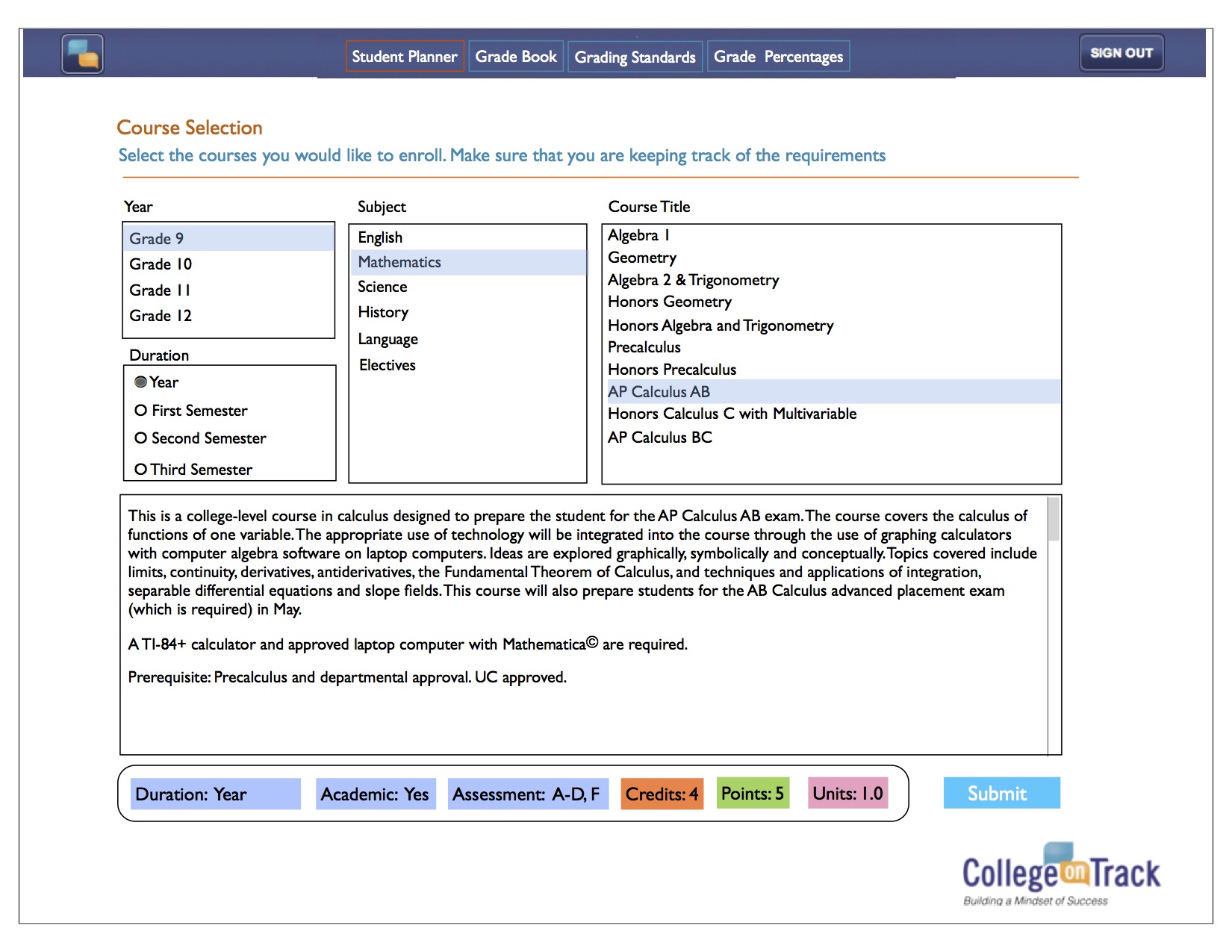 CollegeOnTrack Introduces Student Planner and Course Catalog App at